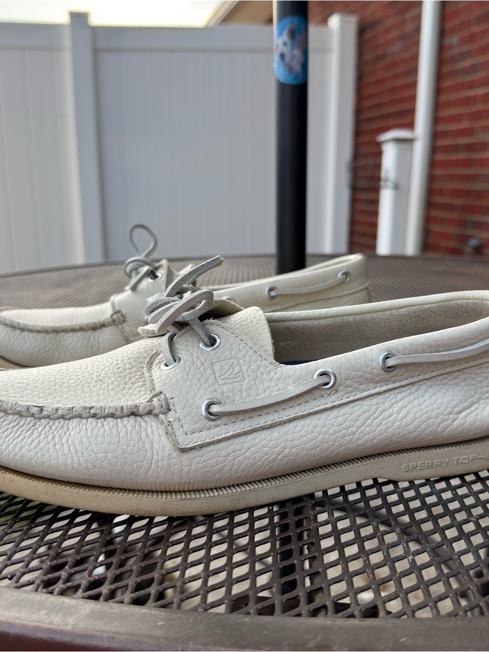 Sperry Top-Sider Authentic Original Boat Shoes Cream Leather Mens Size 10.5 EUC - Picture 4 of 8